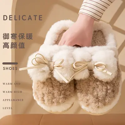 Grey Fleece Lined Women's Slippers Warm Winter
