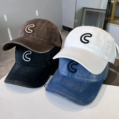 2025 Korean Style Embroidered Letter C Cap for Women