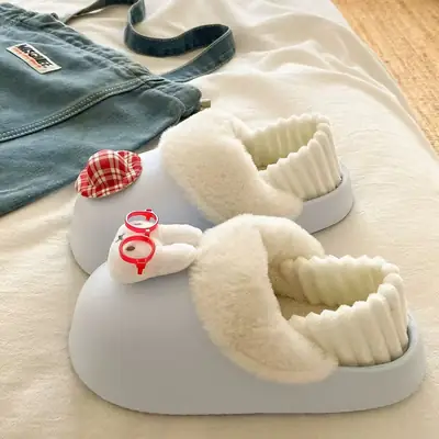 Cartoon Miffy Warm Cotton Slippers Women Fleece Lined Pink