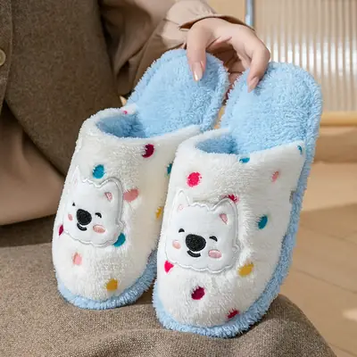 Cotton Winter Slippers for Women Men Warm Indoor Non-Slip