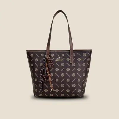 Retro Brown Patterned Shoulder Bag Large Capacity Women's Tote