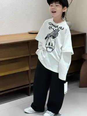 Boys Pure Cotton Long Sleeve T-Shirt Set White Black