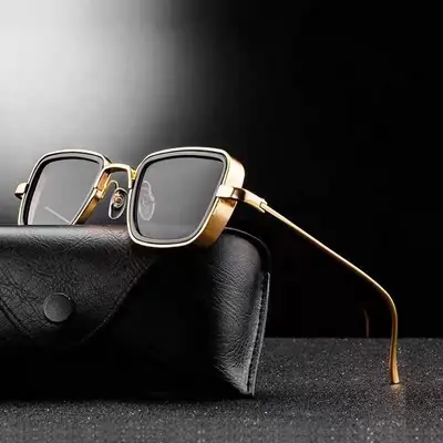 2025 Square Frame Metal Sunglasses Blue Mirror