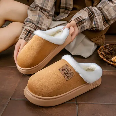 2025 Autumn and Winter New Cotton Slippers for Women Fleece-Lined to Heattech Home Indoor Plush Thick Sole Non-Slip Men's Home