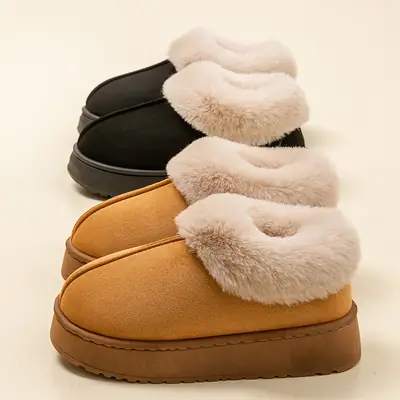 Women Warm Velvet Cotton Snow Slippers Beige