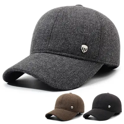 Men Woolen Winter Cap with Ear Protection Black
