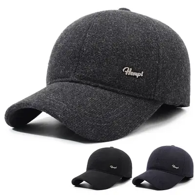 Men Winter Wool Cap Black Warm Baseball