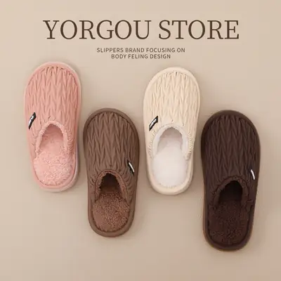 Women Cotton Slippers Warm Fleece Lined Winter Autumn