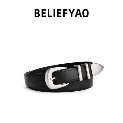 Women's Black Cowhide Belt with Silver Buckle