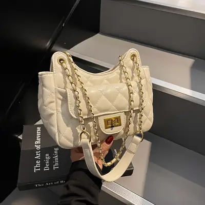 White Rhombus Chain Shoulder Bag for Women