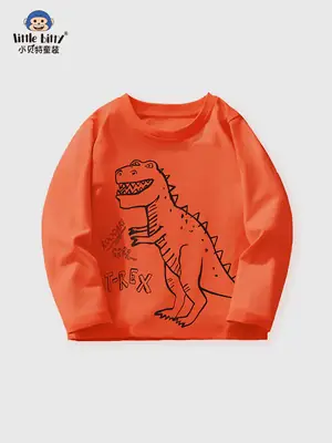 Dinosaur Print Boys Sweatshirt Orange Round Neck