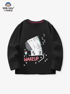 Kids Long Sleeve T-Shirt Black Z-Print Round Neck