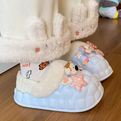 Cute Cartoon Cotton Slippers for Women Waterproof Winter