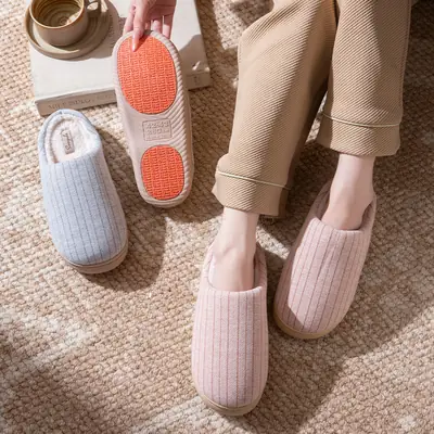 Women's White Cotton Slippers Winter Warm Anti-Slip