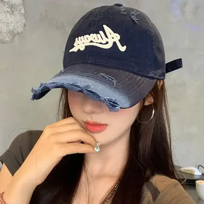 Pink Distressed Letter Embroidered Baseball Cap for Women
