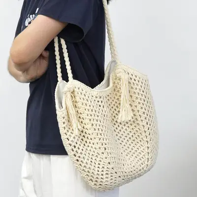 Women's Cotton Straw Shoulder Bag Large Capacity Lazy Style
