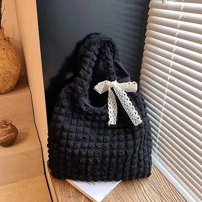 Black Cloud Pleated Shoulder Bag for Women