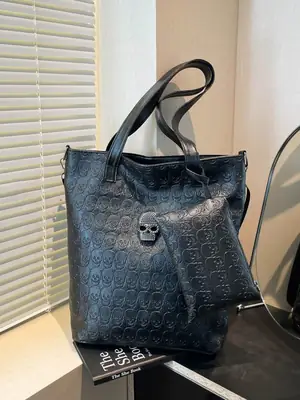 2026 Style Skull Tote Bag Large Capacity Leather