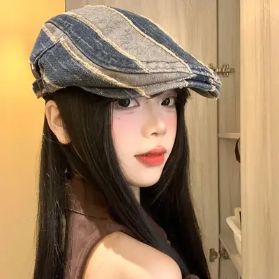 Japanese Striped Vintage Denim Cap for Women