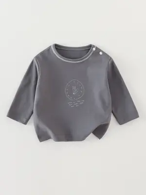 2025 Kids T-Shirt Grey Long Sleeve Korean Style