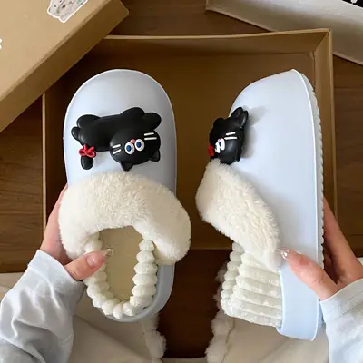 Cute Kitten Toe Cotton Slippers for Men Women