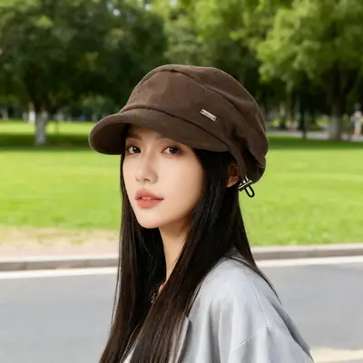 Women Woolen Beret Cap Black Winter Autumn