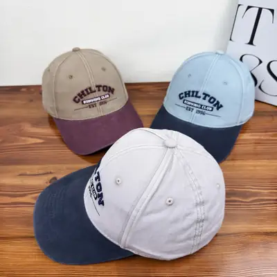 Women Retro Baseball Cap Blue White Wide Brim Duckbill