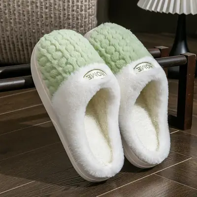 Green Cotton Slippers for Men Women Winter Non-Slip