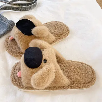 Cute Big-Nosed Puppy Non-Slip Winter Slippers for Women