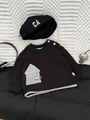 Baby Sweatshirt Set Black White Long Sleeve Casual Top