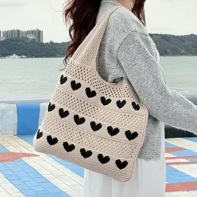 Heart Shaped Knitted Women's Shoulder Bag Large Capacity