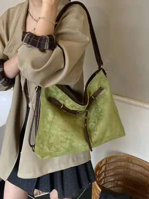 Green Velvet Women's Large Tote Bag Luggage Leather Goods