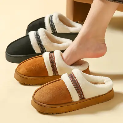 Women Cotton Slippers Warm Fur Trim Winter 2025