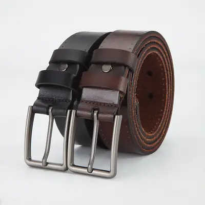 Men's Genuine Leather Belt Brown Buckle