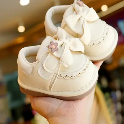 Baby Shoes Cream Bow Non-Slip 1-2Yrs