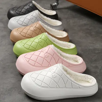 Waterproof Cotton Slippers for Home Indoor Warmth, Postpartum Shoes for Women, Autumn and Winter Closed-Back Couple's Outdoor Slippers with a Soft Cushion Feel, Cotton Shoes for Men