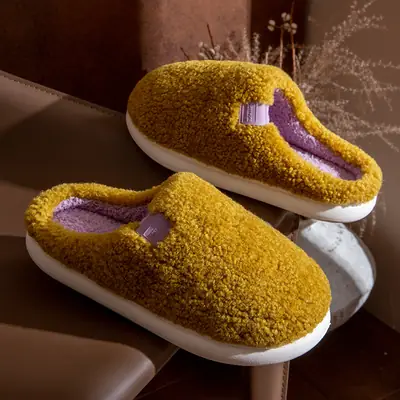 Plush Cotton Slippers for Women, Autumn and Winter 2026 New Style, Indoor Home Fleece-Lined Warm Non-Slip Furry Slippers for Men