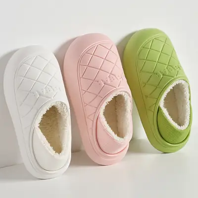 Waterproof Cotton Slippers for Women in Autumn and Winter, Indoor Home Warm Confinement Shoes for Couples, Thick Soft-Soled Shoes for Men