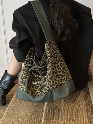 New Korean Style Leopard Print Denim Shoulder Bag