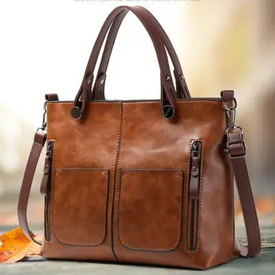 Brown Leather Shoulder Bag for Women Autumn Winter
