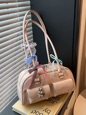 Light Colored Zipper Shoulder Bag for Women Autumn Winter Commute