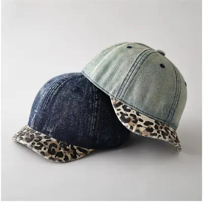 Retro Denim Cap Leopard Print for Men Women