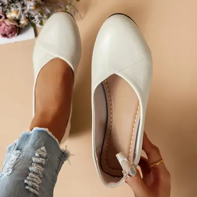White Pearl-Strap Slip-On Women's Flat Shoes