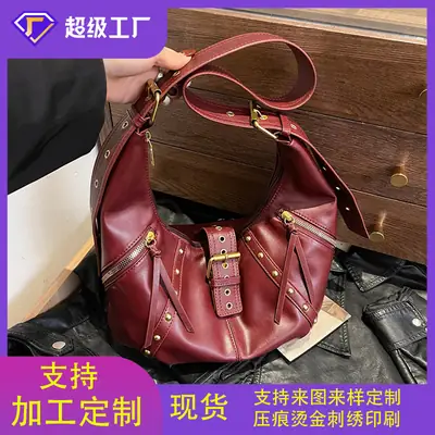 Retro Studded Motorcycle Bag for Women Large Capacity Crossbody