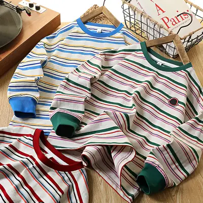 Kids Striped Cotton T-Shirt Boys 2026 Spring