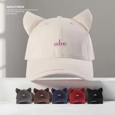 Cat Ear Cartoon Baseball Cap for Women Men Dark Blue