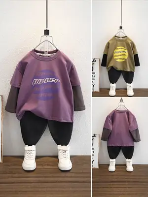 9588 Boys Two-Piece T-Shirt Set Purple Black 2026
