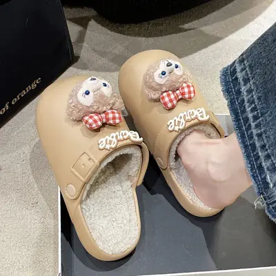 Removable Waterproof Cotton Slippers for Women 2025 Autumn and Winter New Style Fleece-Lined Warm Indoor and Outdoor Toe-Cap Half Slippers