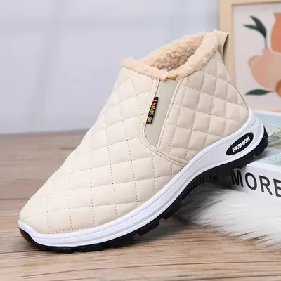 New Plus Velvet Warm Cotton Shoes Women's Winter Casual Short Boots Non-Slip Flat Shoes Breathable Plaid Women's Shoes