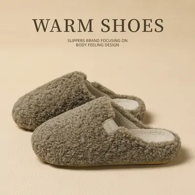 Winter Furry Slippers for Men Women Warm Non-Slip Indoor